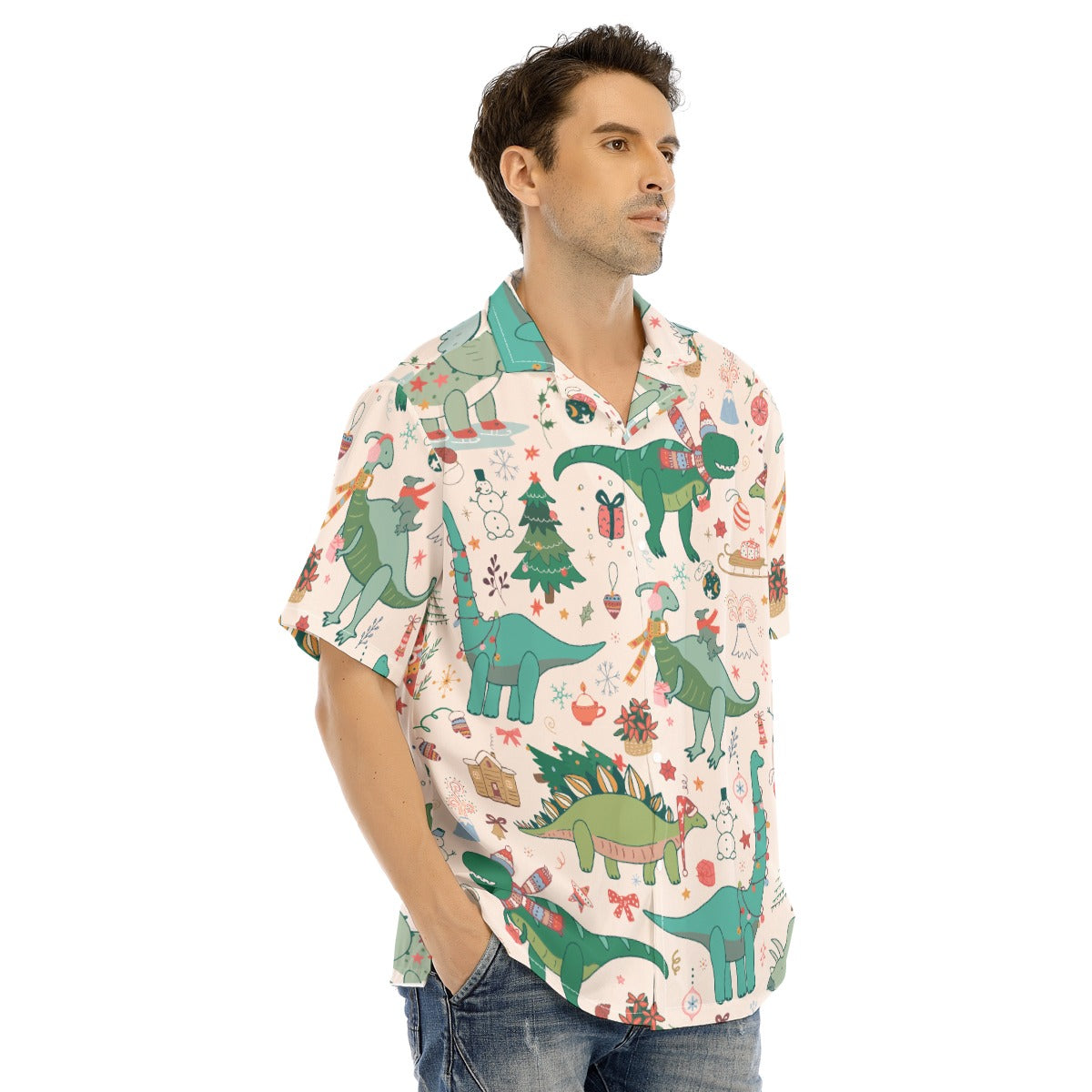 Christmas Dinosaur Hawaiian Shirt Human | Hoodies4Hounds | Shop Human Clothing - Hoodies4Hounds