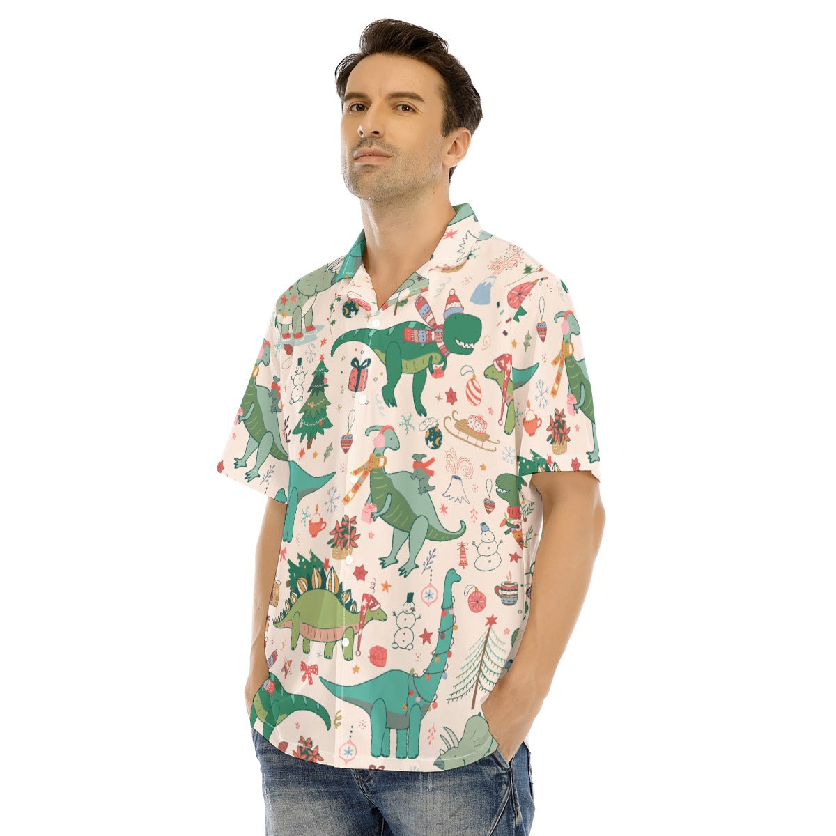 Christmas Dinosaur Hawaiian Shirt Human | Hoodies4Hounds | Shop Human Clothing - Hoodies4Hounds